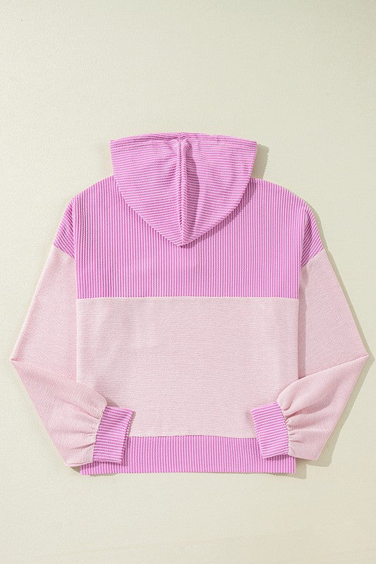 Women Colorblock Patch Pocket Drawstring Hooded