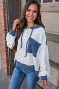 Women Colorblock Patch Pocket Drawstring Hooded