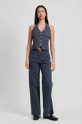 FOLDED FITTED DENIM PANTS