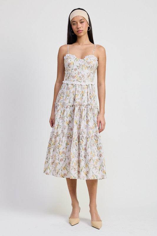 MIDI FLORAL CORSET DRESS