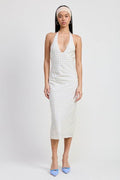 V NECK MAXI DRESS WITH NECK TIE