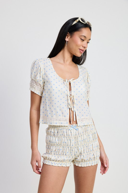 PUFF SLEEVE TIE FRONT TOP