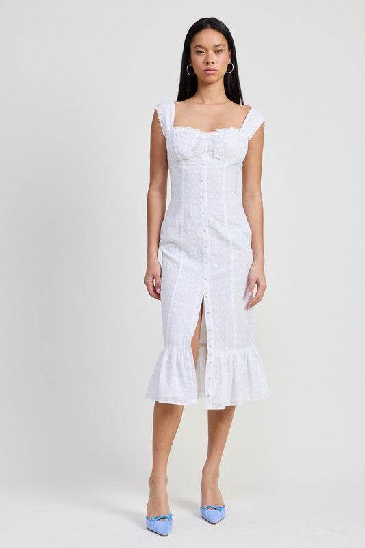 SQAURE NECK MIDI CAP SLEEVE DRESS