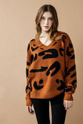 Fuzzy Mohair Jacquard V-Neck Leopard Sweater