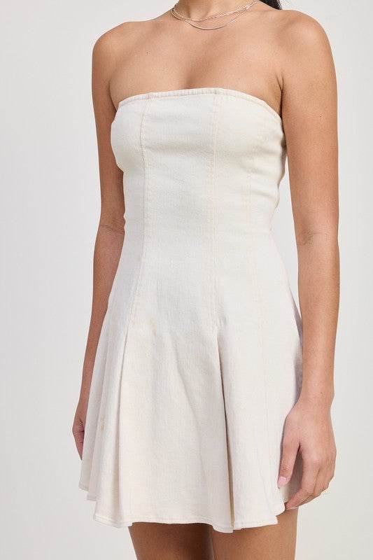 STRAPLESS MINI RUFFLE DRESS