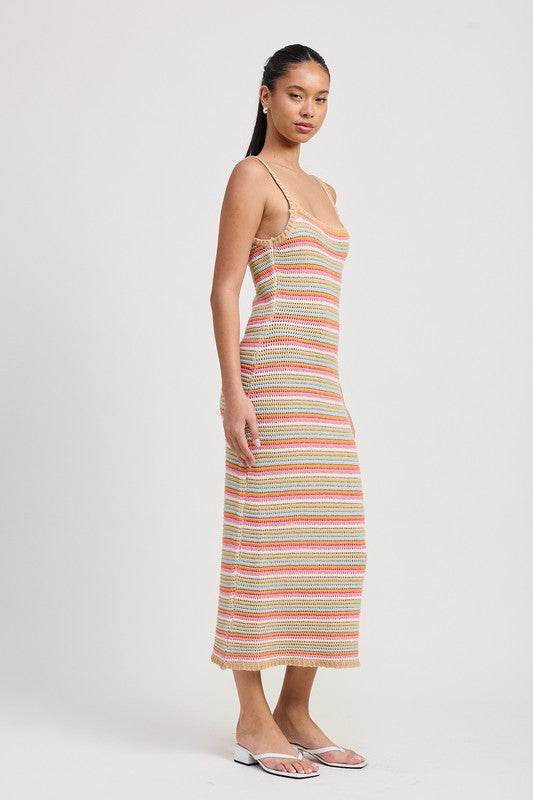 MIDI CROCHET SQAURE NECK DRESS