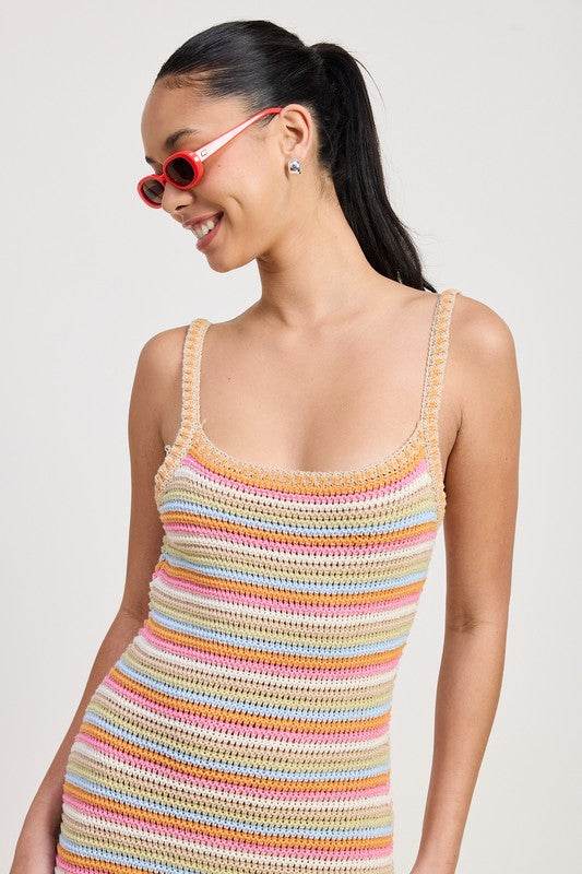MIDI CROCHET SQAURE NECK DRESS