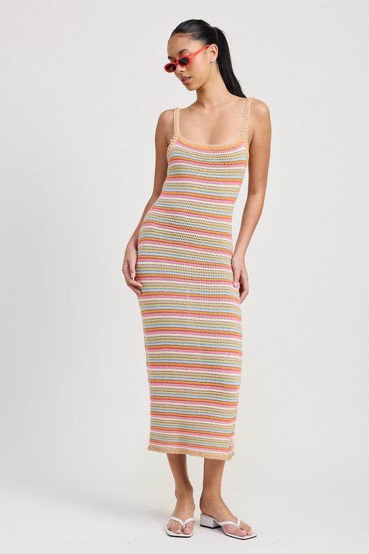 MIDI CROCHET SQAURE NECK DRESS