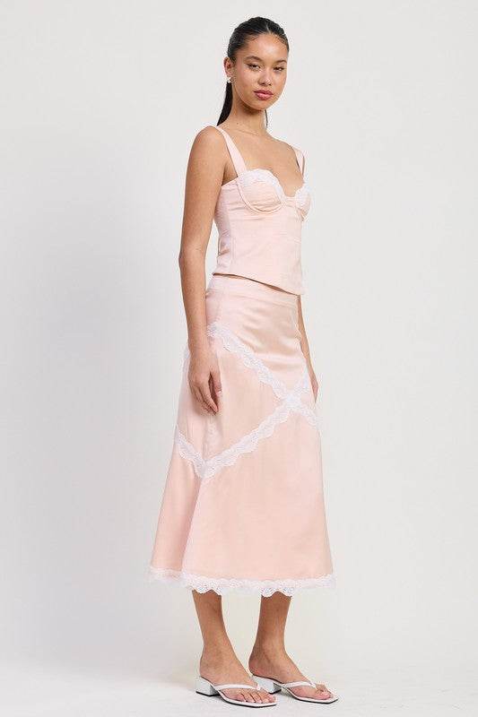 SATIN BUSTIER TOP WITH LACE DETAIL