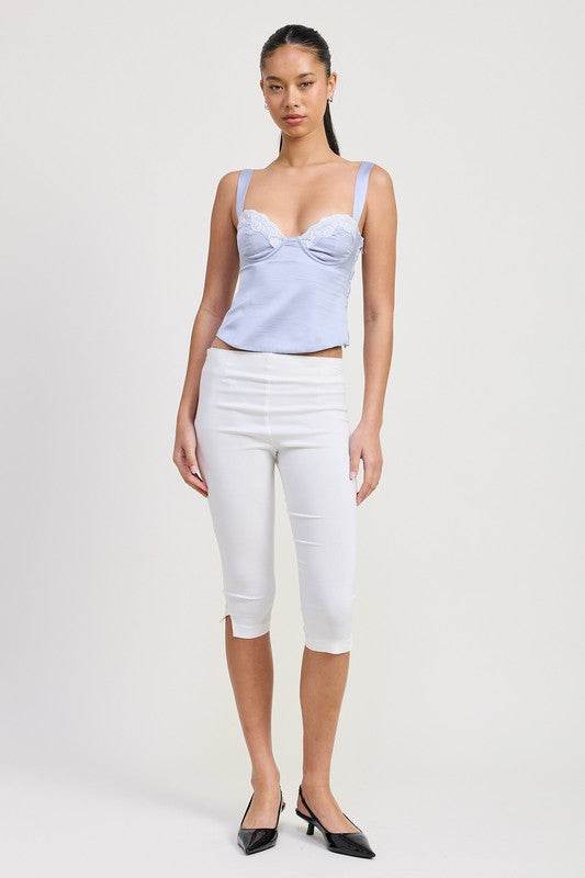 SATIN BUSTIER TOP WITH LACE DETAIL