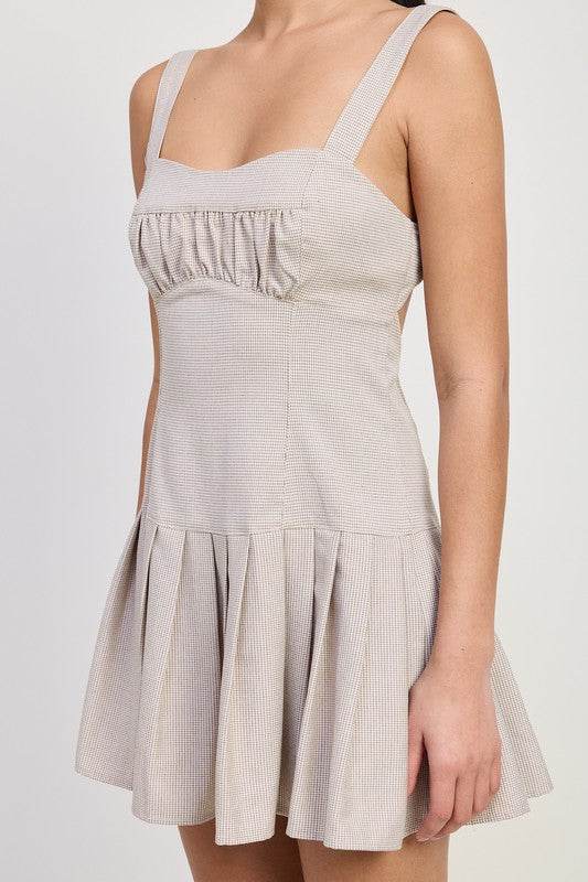 PLEATED MINI DRESS WITH BACK TIES