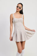 PLEATED MINI DRESS WITH BACK TIES