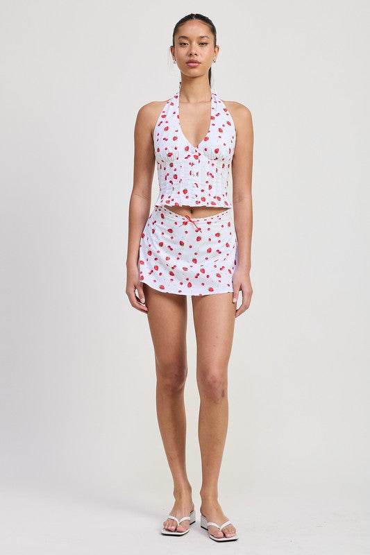 POPLIN PRINT MINI SKIRT WITH RIBBON TRIM
