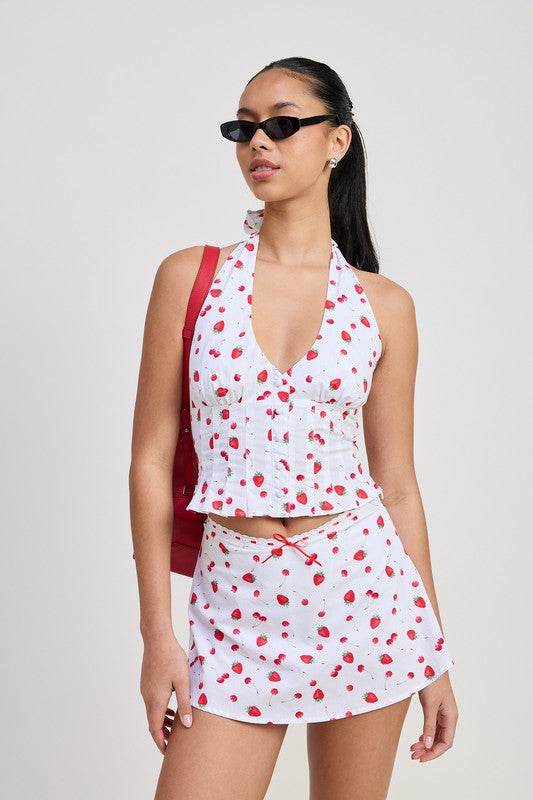 POPLIN PRINT MINI SKIRT WITH RIBBON TRIM