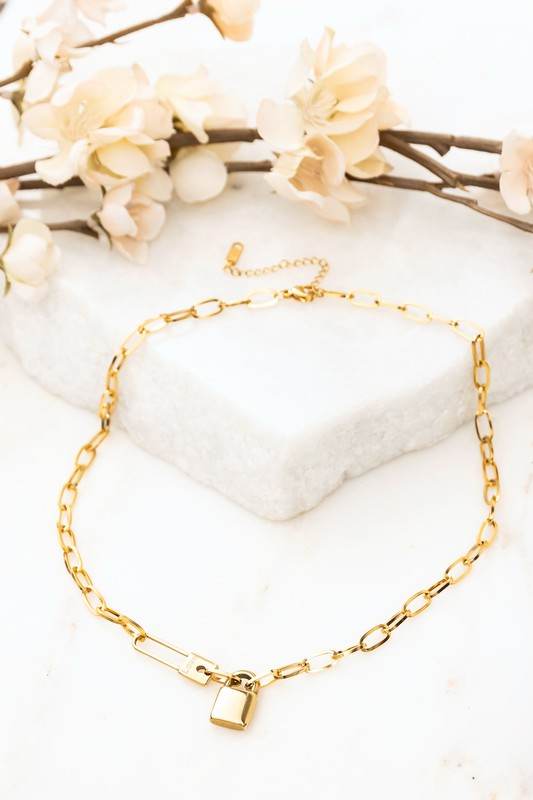 18K STAINLESS STEEL LOCK & CLIP CHAIN NECKLACE