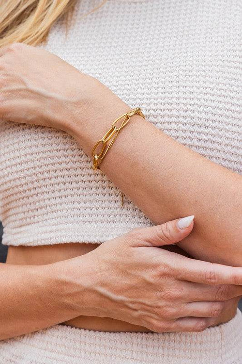 18K STAINLESS STEEL LAYERED PAPERCLIP BRACELET