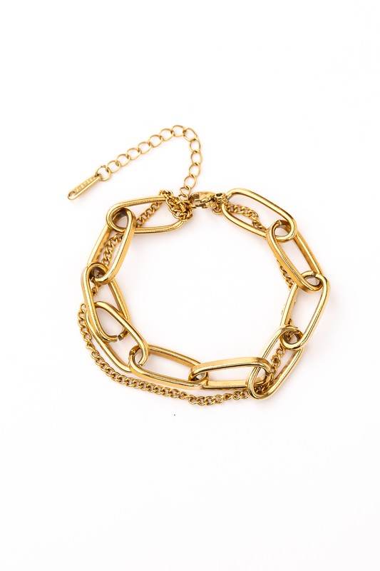 18K STAINLESS STEEL LAYERED PAPERCLIP BRACELET