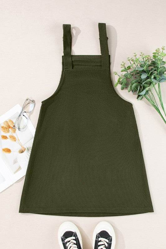 Women Front Pockets Sleeveless Overall Dress