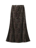 Velvet leopard midi skirt