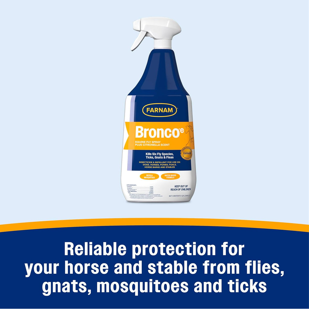 Farnam Bronco Equine Fly Spray Plus Citronella Repellent 32 oz. for Horses & Dogs