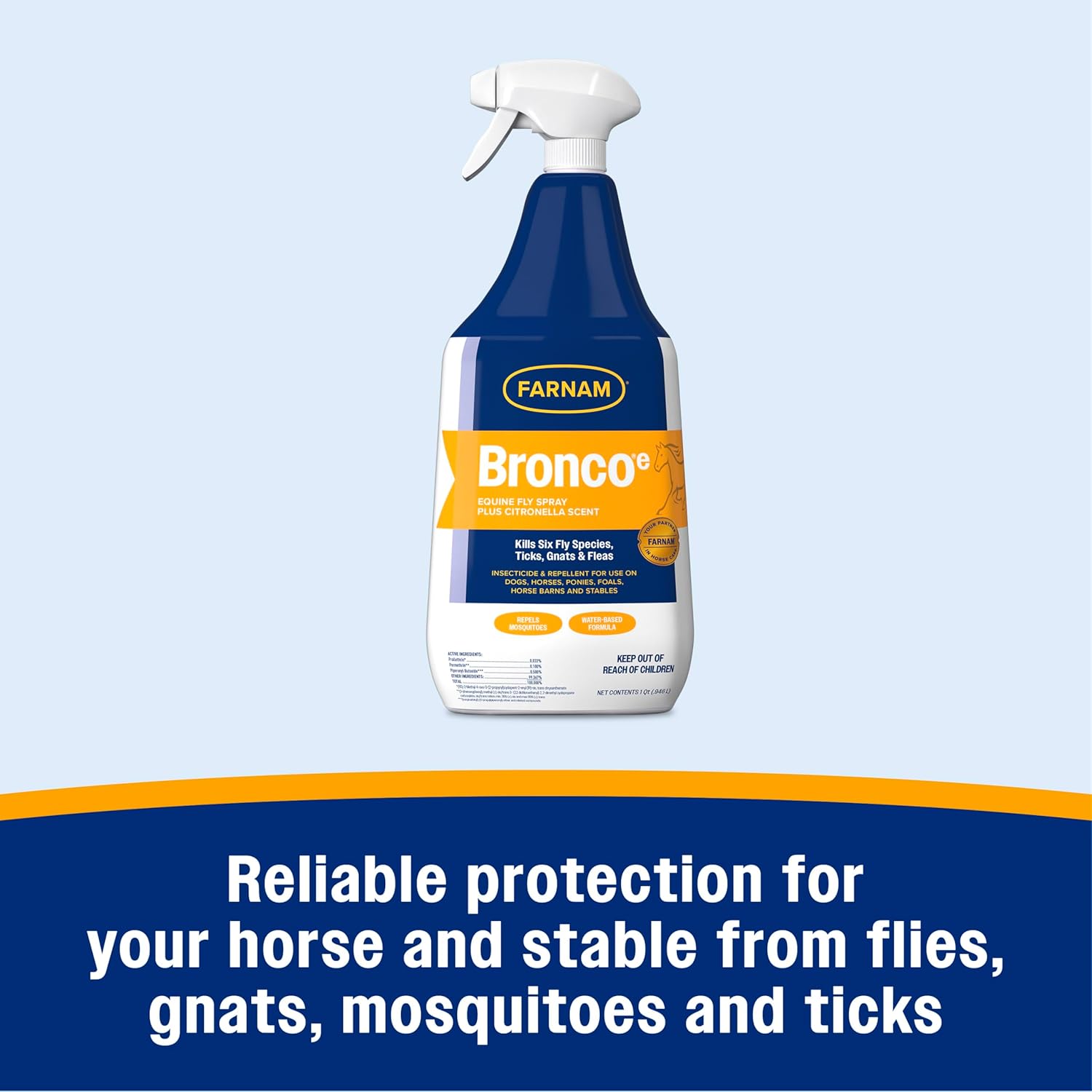 Farnam Bronco Equine Fly Spray Plus Citronella Repellent 32 oz. for Horses & Dogs