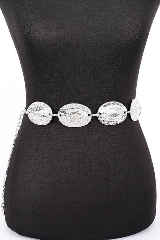 Textured Oval Disk Fashion Chain Belt