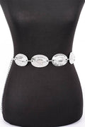 Textured Oval Disk Fashion Chain Belt