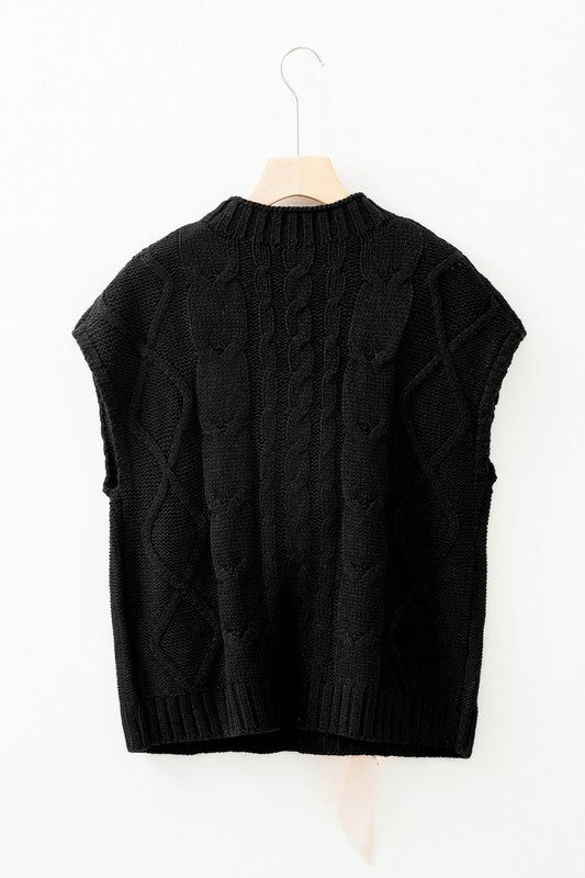 Cable Knit Satin Bowknot SPRING Sweater