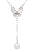 MOP Butterfly Pearl Drop Pendant Necklace