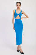 FRONT KNOT MIDI DRESS WITH CUTOUT