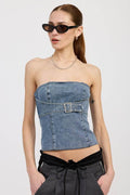 DENIM BUSTIER WITH BUCKLE