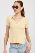 COLLARED SHORT SLEEVE TOP WITH OPEN BACK