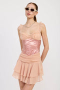 CONTRASTED MINI CORSET DRESS WITH RUFFLE DETAIL