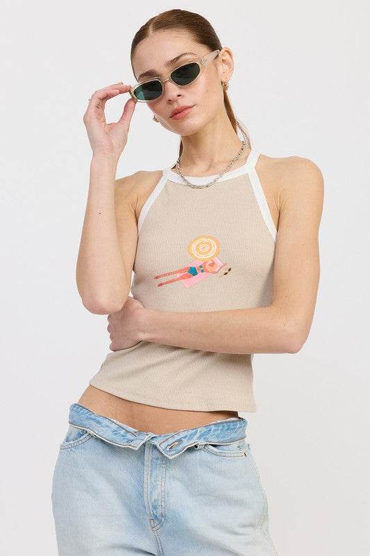RACER BACK GRAPHIC TANK TOP