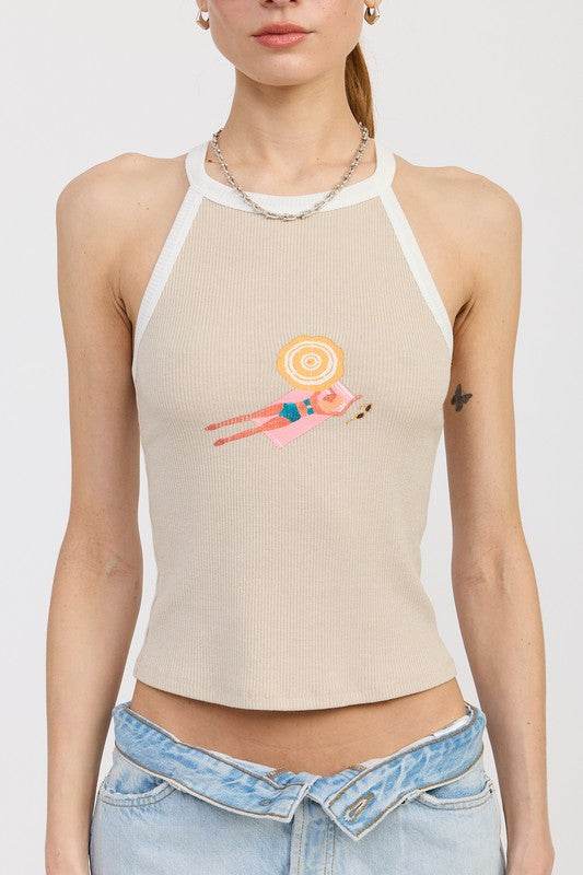 RACER BACK GRAPHIC TANK TOP