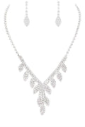Rhinestone Leaf Drop Necklace Set