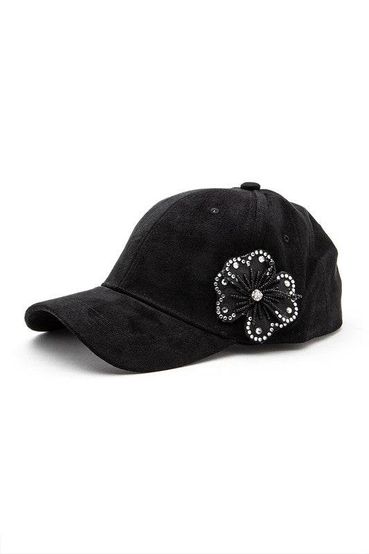 Beaded Flower Suede Fashion Cap