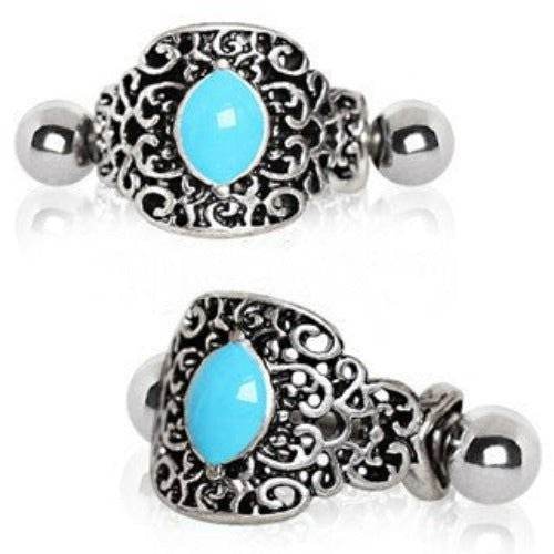 316L Stainless Steel Aqua Ornate Cartilage Cuff