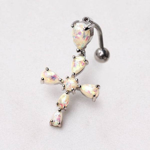 316L Stainless Steel White Synthetic Opal Cross