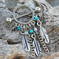 316L Surgical Steel Turquoise Beads Feather Dangle