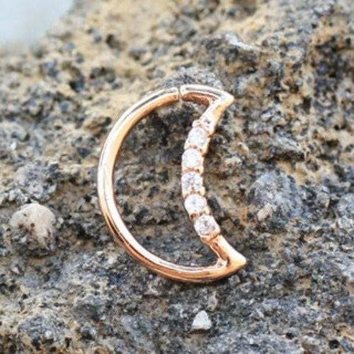 Annealed Rose Gold Jeweled Crescent Moon Cartilage