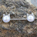 316L Surgical Steel Pearl White Cat Nipple Bar