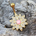 Gold Plated Gleaming Sunburst Flower Navel Ring