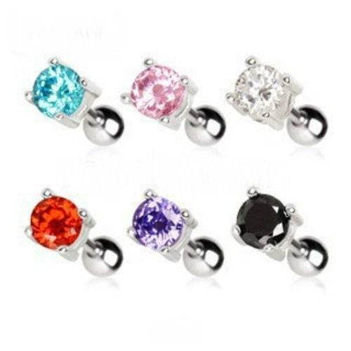 316L Surgical Steel Prong Set Round CZ Cartilage