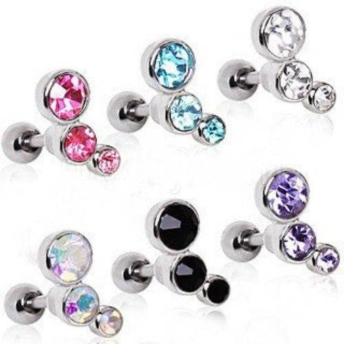 316L Surgical Steel Triple Round CZ Cartilage