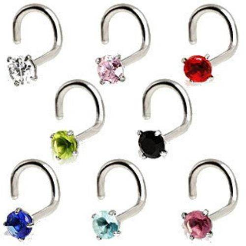 316L Surgical Steel Screw Nose Ring with Prong Set