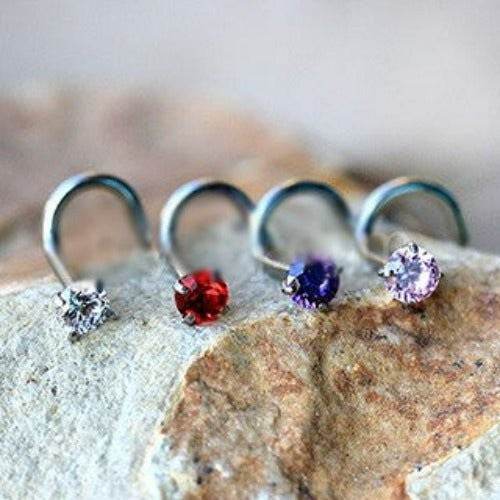 316L Surgical Steel Screw Nose Ring with Prong Set