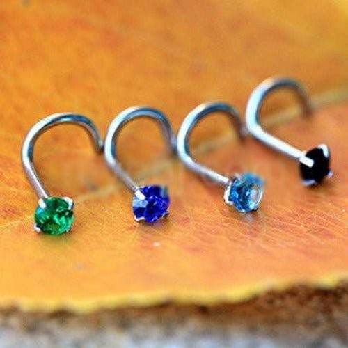 316L Surgical Steel Screw Nose Ring with Prong Set