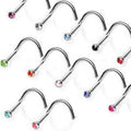Screw Nose Ring with Press Fitted Gem