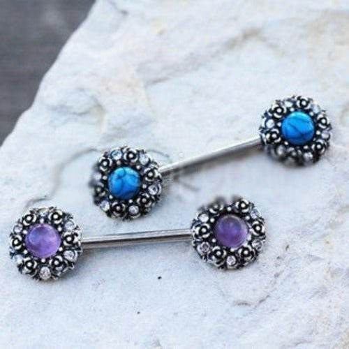 316L Stainless Steel Medieval Rose Nipple Bar Set